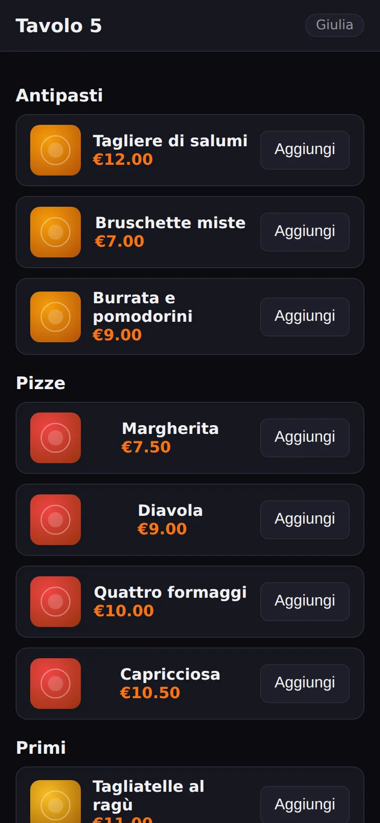 Il menu di un ristorante visto dallo smartphone del cliente
